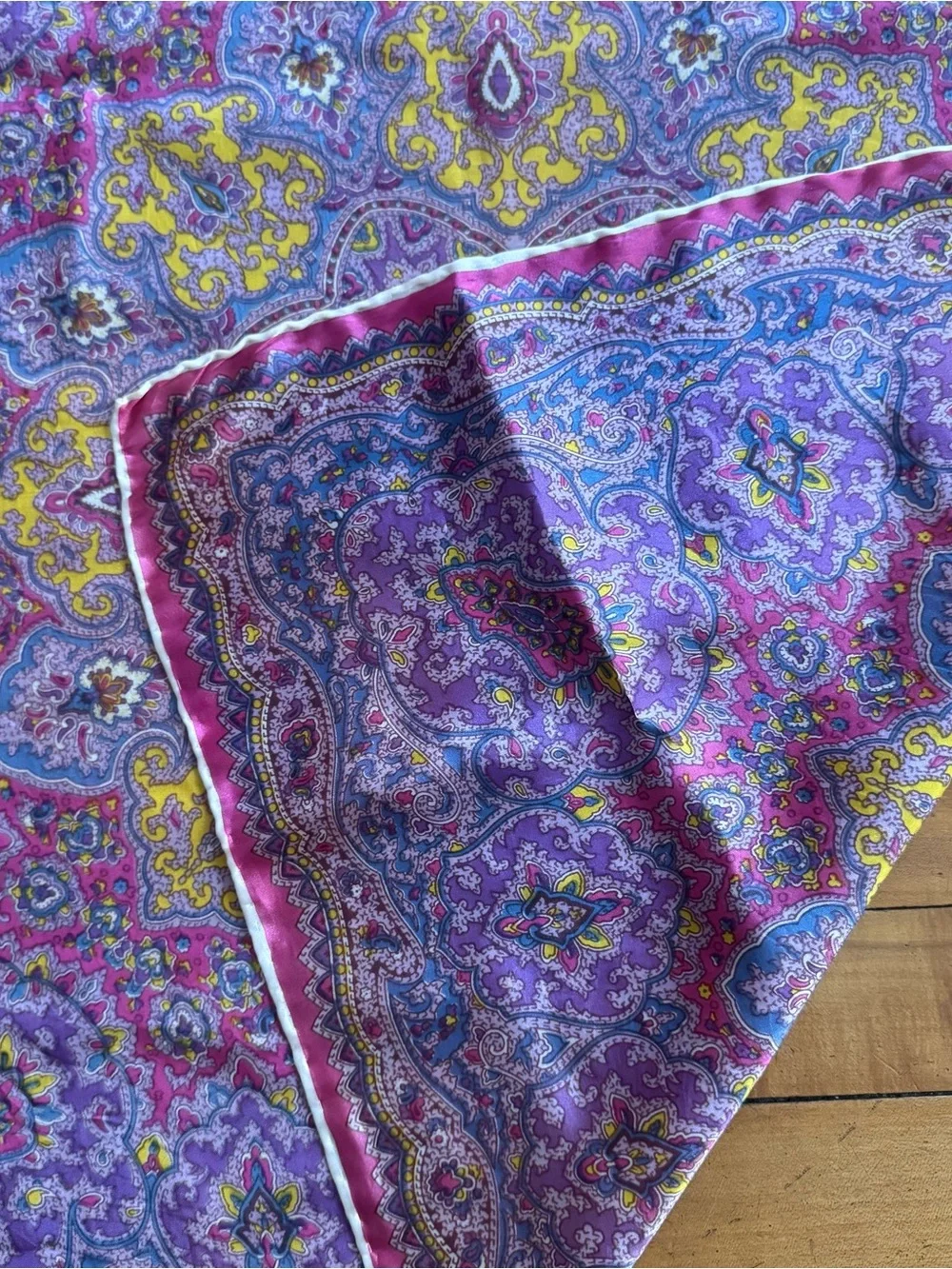 Vintage Pink Paisley Silk Scarf hand rolled Vtg 60s 1960s Boho square 27”